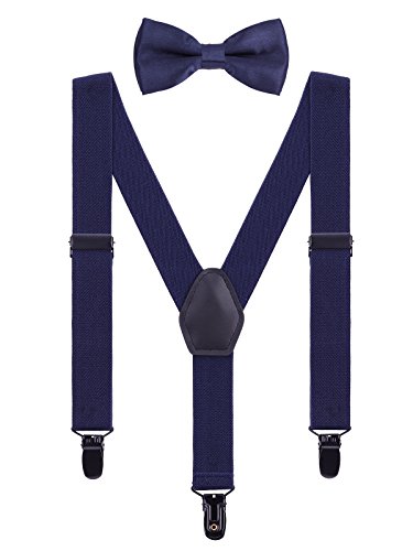 WANYING Kinder Baby Hosenträger Fliege Set 1-5 Jahre Jungen Mädchen 3 Schwarz Clips Y-Form Elastisch Hosenträger für Kleinkind - Marineblau von WANYING