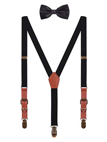 WANYING Kinder Baby Kleinkind Jungen Mädchen Hosenträger Fliege Set für 1-8 Jahres alt Vintage Stil 2cm Breite 3 Clips Y Form Hosenträger - Schwarz von WANYING