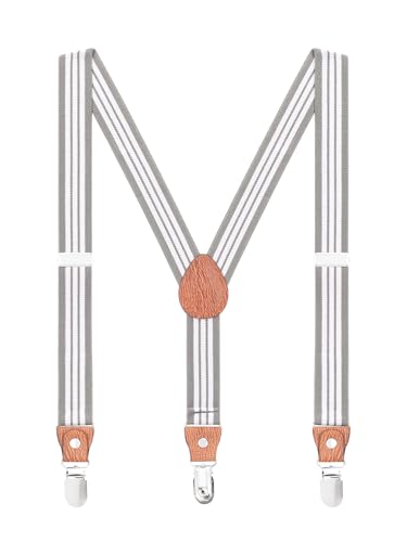 WANYING Kinder Kleinkind Jungen Mädchen Hosenträger für 3-8 Jahre alt Elastische Y Form 3 Clips Hosenträger - Gestreift Grau von WANYING