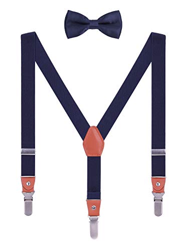 WANYING Kinder Kleinkind Jungen Mädchen Hosenträger Fliege Set 3 Starken Langen Clips Y Form Elastische Hosenträger für Körpergröße 95-130cm - Navy Blau von WANYING