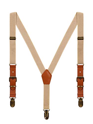 WANYING Kinder Jungen Mädchen Hosenträger für 1-8 Jahres alt Retro 3 Messingartige Clips Y Form 2cm Hosenträger Elastisch Verstellbar - Beige von WANYING