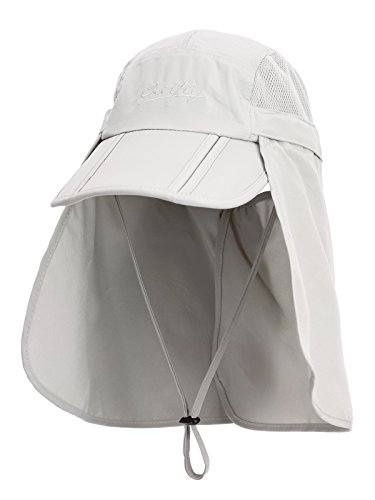 Kinder Jungen Mädchen Safari Cap mit extra langem Nackenschutz Anti UV Abklappbar Baseball Mütze für Camping Outdoor - 50-54 Hellgrau von WANYING