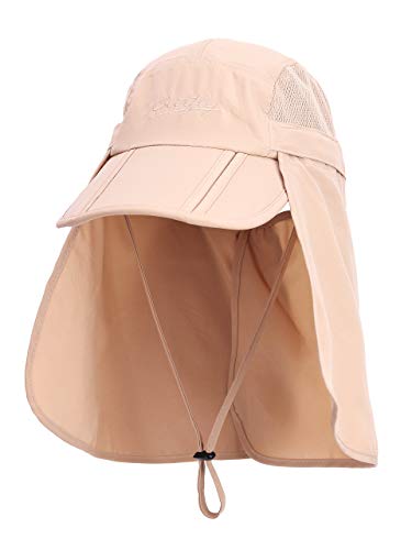 Kinder Jungen Mädchen Safari Cap mit extra langem Nackenschutz Anti UV Abklappbar Baseball Mütze für Camping Outdoor - 50-54 Khkai von WANYING
