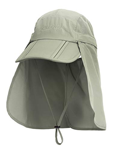 Kinder Jungen Mädchen Safari Cap mit extra langem Nackenschutz Anti UV Abklappbar Baseball Mütze für Camping Outdoor - 50-54 Olive Grün von WANYING