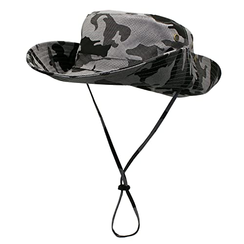 WANYING Damen Herren Outdoor Sonnenschutz Bucket Hut Fischerhut Baumwolle Two Way to Wear für Kopfumfang 55-62 cm Grau Camouflage von WANYING