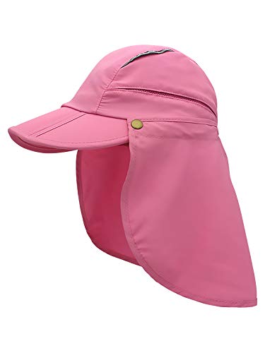 Partnerlook Kinder Jugendliche Jungen Mädchen Safari Cap mit extra langem Nackenschutz Anti UV Abklappbar Baseball Mütze für Camping Outdoor - Pink Größe S von WANYING