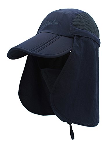 Unisex Safari Cap mit extra langem Nackenschutz Anti UV Abklappbar Baseball Mütze für Camping Outdoor - 56-60 Navy Blau von WANYING
