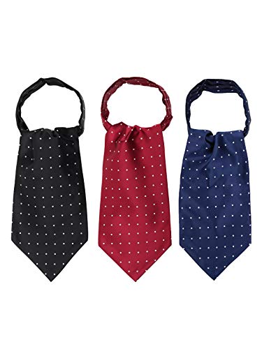 WANYING 3 Krawattenschals Ascotkrawatten für Herren Schal Cravat Ties Einfach Schick für Gentleman - 3 in 1 Gepunktet Schwarz Dunkelblau Bordeaux von WANYING