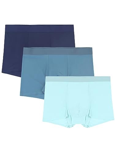 WANYING 3 Stücke Herren Midrise Ice Silk Retroshorts Trunks Unterwäsche Nahtlos Super Dünn Atmungsaktiv Basic - Dunkelblau & Brilliantblau & Hellblau L von WANYING