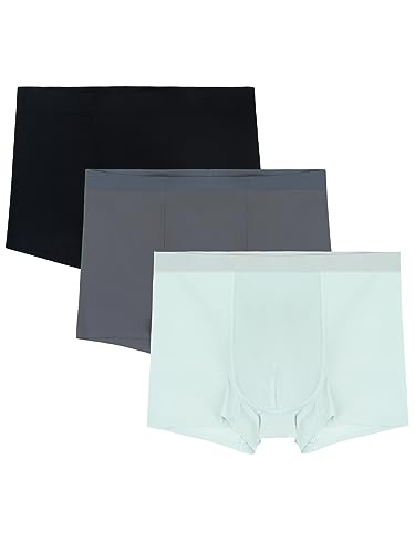 WANYING 3 Stücke Herren Midrise Ice Silk Retroshorts Trunks Unterwäsche Nahtlos Super Dünn Atmungsaktiv Basic - Schwarz & Dunkelgrau & Grüngrau XL von WANYING