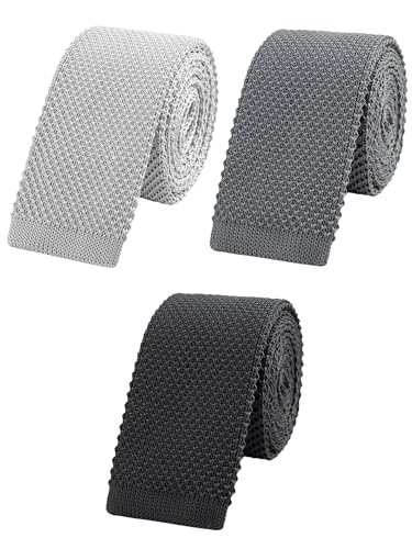 WANYING 3 × Herren 5.7cm 2.25" Schmale Krawatte Strickkrawatte Gestrickte Narrow Krawatte Knit Tie Retro Vintage Casual Büro Basic - Dunkelgrau Hellgrau Schwarz von WANYING