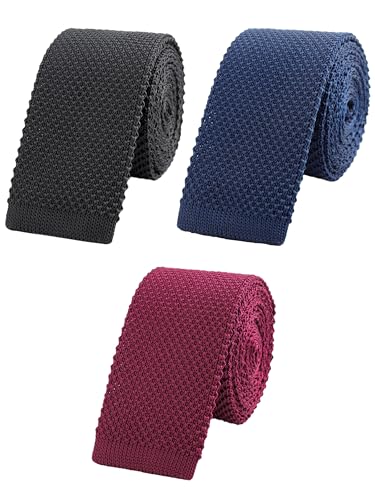 WANYING 3 × Herren 5.7cm 2.25" Schmale Krawatte Strickkrawatte Gestrickte Narrow Krawatte Knit Tie Retro Vintage Casual Büro Basic - Schwarz Dunkelblau Bordeaux WANYING 3 × Herren 5.7cm 2.25" Schmale Krawatte Strickkrawatte Gestrickte Narrow Krawatte Knit Tie Retro Vintage Casual Büro Basic - Schwarz Dunkelblau Bordeaux von WANYING