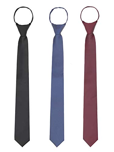 WANYING 3 × Herren Reißverschluss Krawatten 6cm Schmale Vorgebundene Krawatten Casual Business Länge 48cm - Schwarz & Dunkelblau & Bordeaux von WANYING