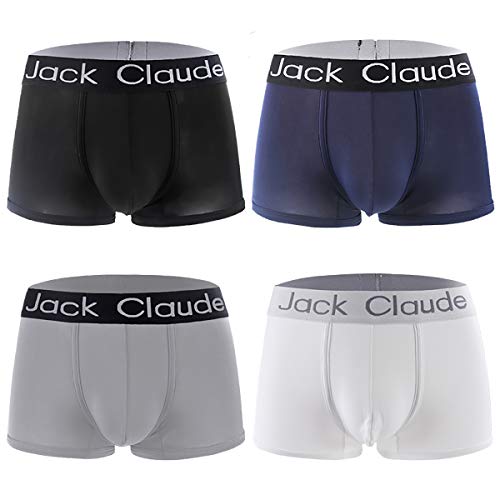 WANYING 4er Pack Herren Milchseide Retroshorts Normaler Bund Trunks Unterwäsche Hochelastisch Weich Atmungsaktiv Basic - Schwarz & Grau & Weiß & Navy Blau Größe XL von WANYING