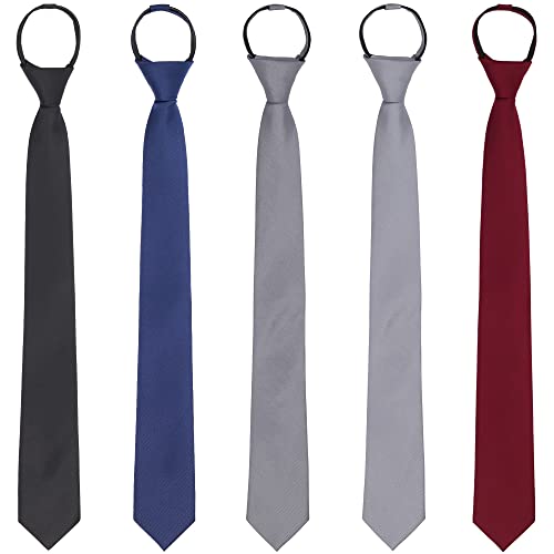 WANYING 5 × Reißverschluss Krawatte 6cm Vorgebunden Schmalen Krawatte für Herren Narrow Necktie Länge 48cm - Einfarbig von WANYING