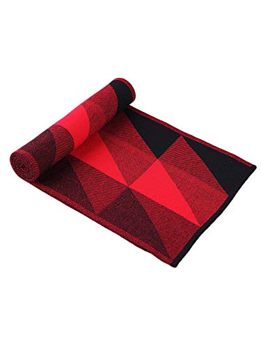 WANYING 6% Wolle Herren Strickschal Gestrickter Schal Einfach Schick Casual Business Gentleman für Winter Herbst - 180 * 30 cm Raute Kariert Schwarz Rot von WANYING