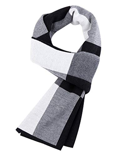 6% Wolle Herren Strickschal Gestrickter Schal Einfach Schick Gentleman für Winter Herbst - 180 * 30 cm Kariert Schwarz & Weiß von WANYING