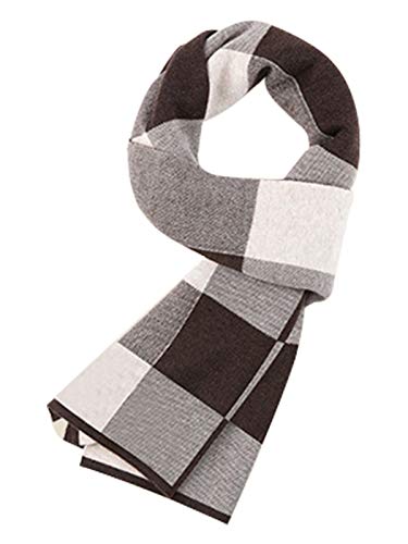 6% Wolle Herren Strickschal Gestrickter Schal Urban Gentleman Warm und Weich für Winter Herbst - 180 * 30 cm Kariert Braun Beige von WANYING