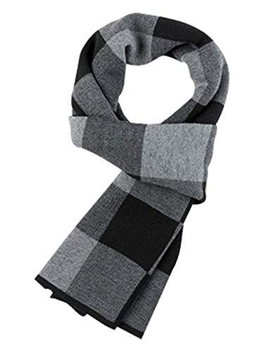 6% Wolle Herren Strickschal Gestrickter Schal Urban Gentleman Warm und Weich für Winter Herbst - 180 * 30 cm Kariert Schwarz Grau von WANYING