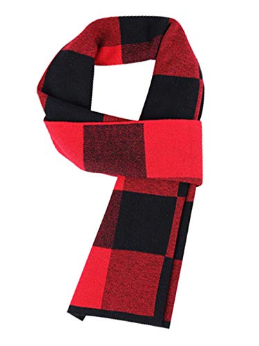 6% Wolle Herren Strickschal Gestrickter Schal Urban Gentleman Warm und Weich für Winter Herbst - 180 * 30 cm Kariert Schwarz Rot von WANYING