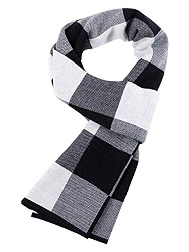 6% Wolle Herren Strickschal Gestrickter Schal Urban Gentleman Warm und Weich für Winter Herbst - 180 * 30 cm Kariert Schwarz Weiß von WANYING
