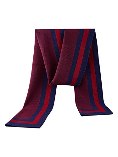 6% Wolle Winter Herbst Gestrickter Schal Strickschal für Herren Casual Business Einfach Schick Urban Gentleman - 180 * 30 cm Schmal Gestreift Dunkelblau Rot von WANYING