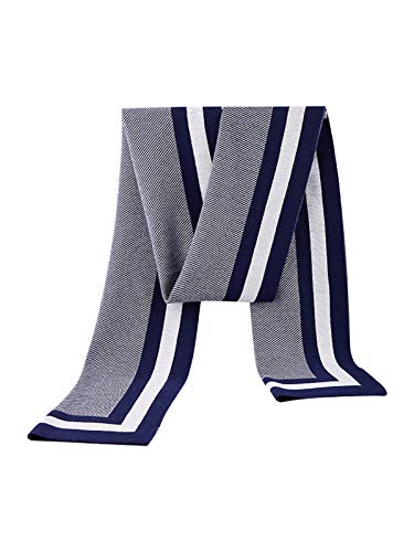 6% Wolle Winter Herbst Gestrickter Schal Strickschal für Herren Casual Business Einfach Schick Urban Gentleman - 180 * 30 cm Schmal Gestreift Dunkelblau Weiß von WANYING
