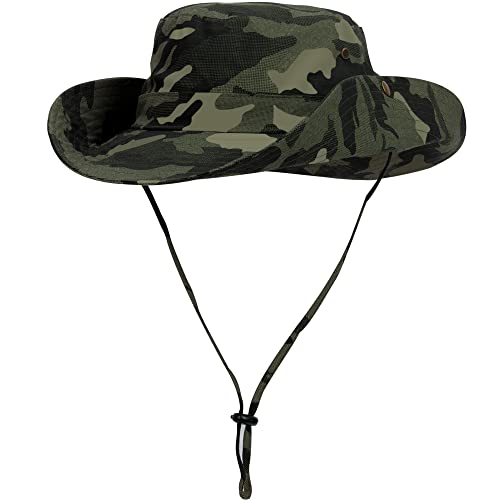 WANYING Damen Herren Outdoor Sonnenschutz Bucket Hut Fischerhut Baumwolle Two Way to Wear für Kopfumfang 55-62 cm Armee Grün Camouflage B von WANYING