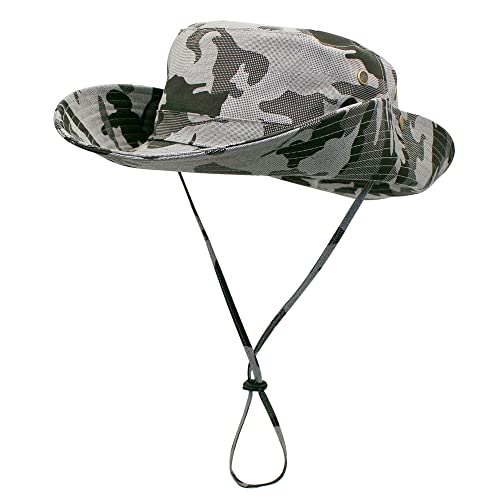 WANYING Damen Herren Outdoor Sonnenschutz Bucket Hut Fischerhut Baumwolle Two Way to Wear für Kopfumfang 55-62 cm Hellgrau Camouflage von WANYING