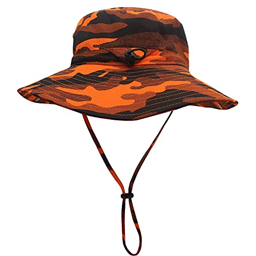 WANYING Damen Herren Outdoor Sonnenschutz Bucket Hut Fischerhut Baumwolle Two Way to Wear für Kopfumfang 55-62 cm Orange Camouflage von WANYING