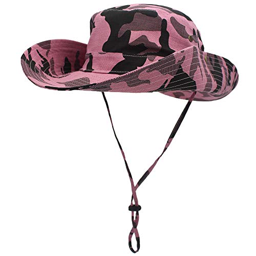 WANYING Damen Herren Outdoor Sonnenschutz Bucket Hut Fischerhut Baumwolle Two Way to Wear für Kopfumfang 55-62 cm Pink Camouflage von WANYING