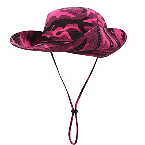 WANYING Damen Herren Outdoor Sonnenschutz Bucket Hut Fischerhut Baumwolle Two Way to Wear für Kopfumfang 55-62 cm Rosa Camouflage von WANYING