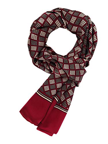 WANYING Edler 100% Seide Herrenschal 11 Momme Herren Seidenschal Schaltuch für Frühjahr Sommer Herbst Übergangssaison 155×26cm - Houndstooth Muster Dunkelrot von WANYING