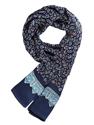 WANYING Edler Seidenschal für Herren 100% Seide 11 Momme Herrenschal Schaltuch Doppelseite für Frühjahr Sommer Herbst Casual Business 155×26cm - Paisley Dunkelblau von WANYING