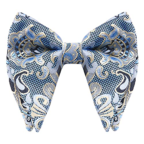 WANYING Herren 4 1/4" Oversized Fliegen bzw. Schleife Große Fliegen Jumbo Butterfly Bowtie Bereits Gebunden mit Hakenverschluß - Jacquard Paisley Blau von WANYING