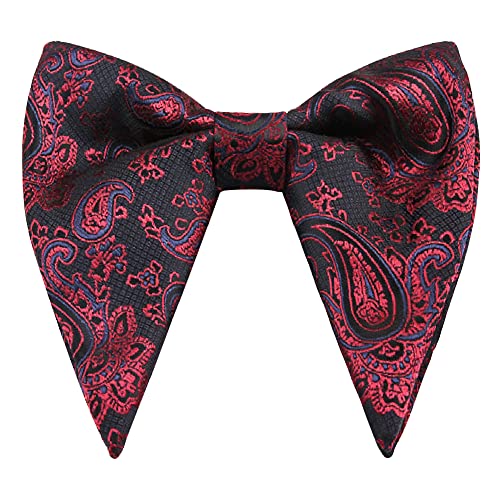 WANYING Herren 4 1/4" Oversized Fliegen bzw. Schleife Große Fliegen Jumbo Butterfly Bowtie Bereits Gebunden mit Hakenverschluß - Jacquard Paisley Schwarz Bordeaux von WANYING