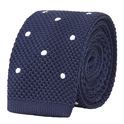 WANYING Herren 5,5cm 2,17" Schmale Krawatte Strickkrawatte Gestrickte Krawatte Narrow Knit Tie Retro Vintage Trendy Sportlich Casual Büro Basic - Gepunktet Navy Blau von WANYING