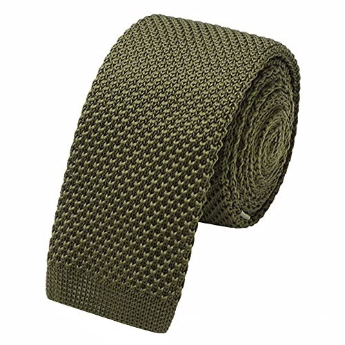 WANYING Herren 5.7cm 2.25" Schmale Krawatte Strickkrawatte Gestrickte Narrow Krawatte Knit Tie Retro Vintage Casual Büro Basic - Einfarbig Armee Grün von WANYING