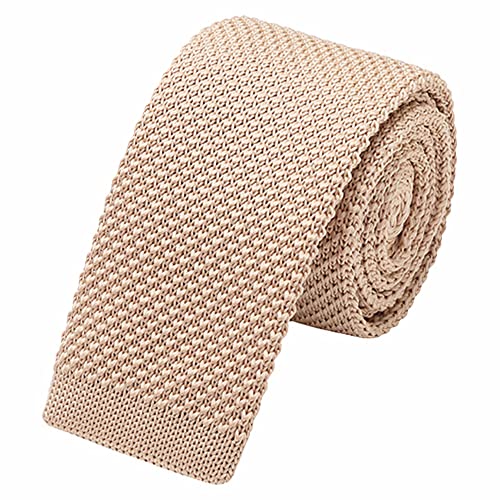 WANYING Herren 5.7cm 2.25" Schmale Krawatte Strickkrawatte Gestrickte Narrow Krawatte Knit Tie Retro Vintage Casual Büro Basic - Einfarbig Beige von WANYING