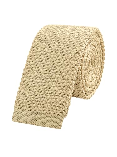 WANYING Herren 5.7cm 2.25" Schmale Krawatte Strickkrawatte Gestrickte Narrow Krawatte Knit Tie Retro Vintage Casual Büro Basic - Einfarbig Beige von WANYING