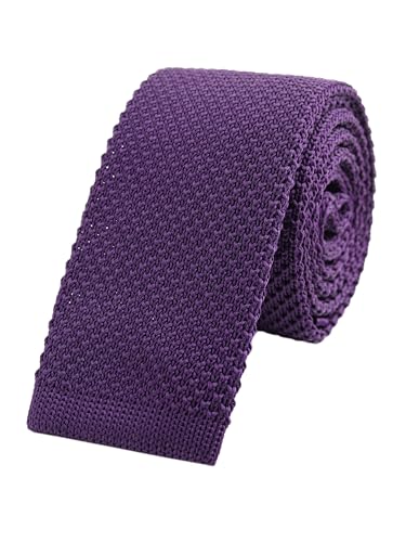 WANYING Herren 5.7cm 2.25" Schmale Krawatte Strickkrawatte Gestrickte Narrow Krawatte Knit Tie Retro Vintage Casual Büro Basic - Einfarbig Dunkelviolett von WANYING