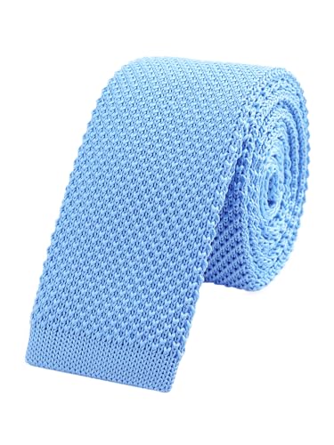 WANYING Herren 5.7cm 2.25" Schmale Krawatte Strickkrawatte Gestrickte Narrow Krawatte Knit Tie Retro Vintage Casual Büro Basic - Einfarbig Hellblau von WANYING