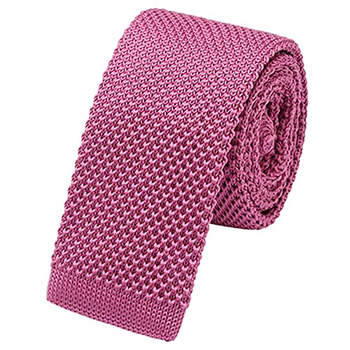 WANYING Herren 5.7cm 2.25" Schmale Krawatte Strickkrawatte Gestrickte Narrow Krawatte Knit Tie Retro Vintage Casual Büro Basic - Einfarbig Himbeerrot von WANYING