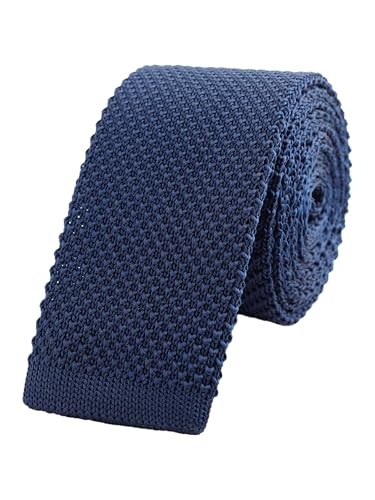 WANYING Herren 5.7cm Schmale Krawatte Strickkrawatte Gestrickte Narrow Krawatte Knit Tie Retro Vintage Casual Büro Basic - Einfarbig Dunkelblau von WANYING
