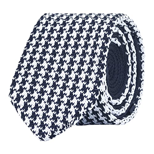 WANYING Herren 6,5cm 2,56" Schmale Strickkrawatte Gestrickte Krawatte Narrow Necktie Knit Tie Vintage Retro Trendy Sportlich Casual Büro Basic - Houndstooth Navy Blau von WANYING