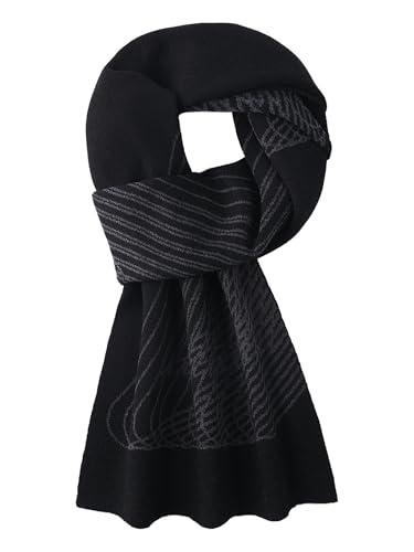 WANYING Herren 6% Wolle Strickschal Gestrickter Schal Herrenschal Wolleschal für Winter Herbst Casual Business Gentleman - Schwarz & Grau von WANYING