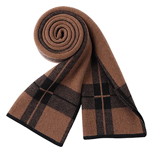 WANYING Herren 6% Wolle Strickschal Gestrickter Schal Herrenschal Wolleschal für Winter Herbst Casual Business Gentleman - Streifen Muster Braun & Schwarz von WANYING