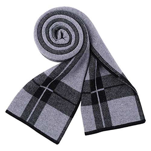 WANYING Herren 6% Wolle Strickschal Gestrickter Schal Herrenschal Wolleschal für Winter Herbst Casual Business Gentleman - Streifen Muster Grau & Schwarz von WANYING