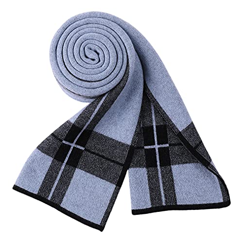 WANYING Herren 6% Wolle Strickschal Gestrickter Schal Herrenschal Wolleschal für Winter Herbst Casual Business Gentleman - Streifen Muster Hellblau & Schwarz von WANYING