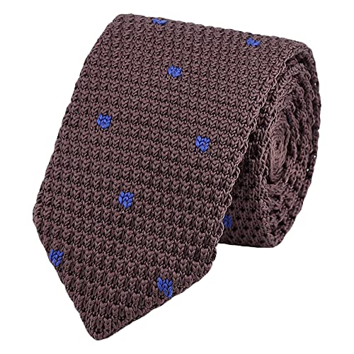 WANYING Herren 6cm Schmale Strickkrawatte 2,36" Breit Gestrickte Narrow Krawatte Retro Sporty Casual Büro Basic für Gentleman - Polka Dots Braun Dunkelblau von WANYING